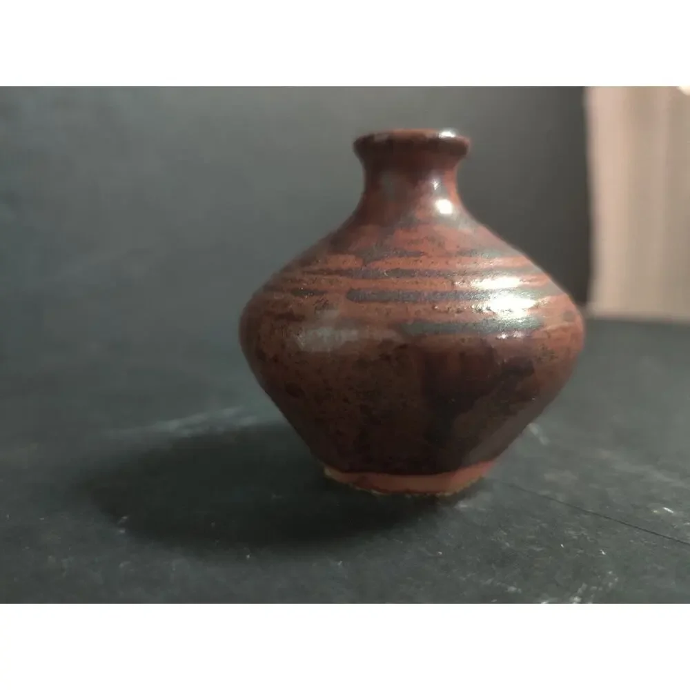 Vintage Studio Pottery Brown Miniature Bud Vase Handcrafted Small Art Pottery